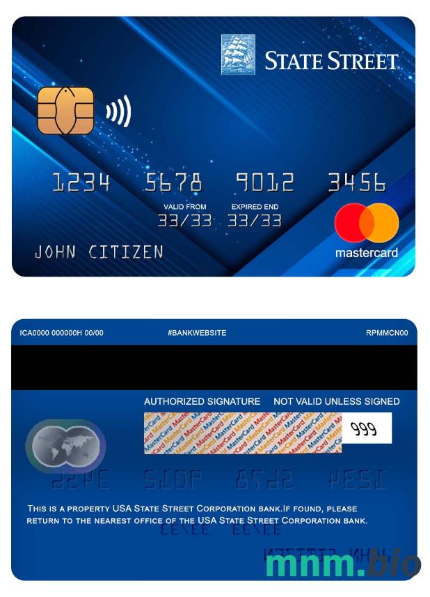 USA State Street Corporation bank przykład karty mastercard w formacie PSD